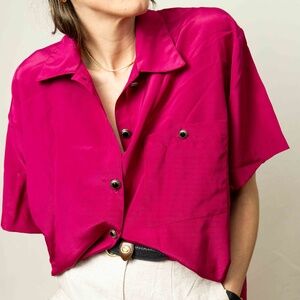 Hot Pink Button Up Blouse — Vintage
